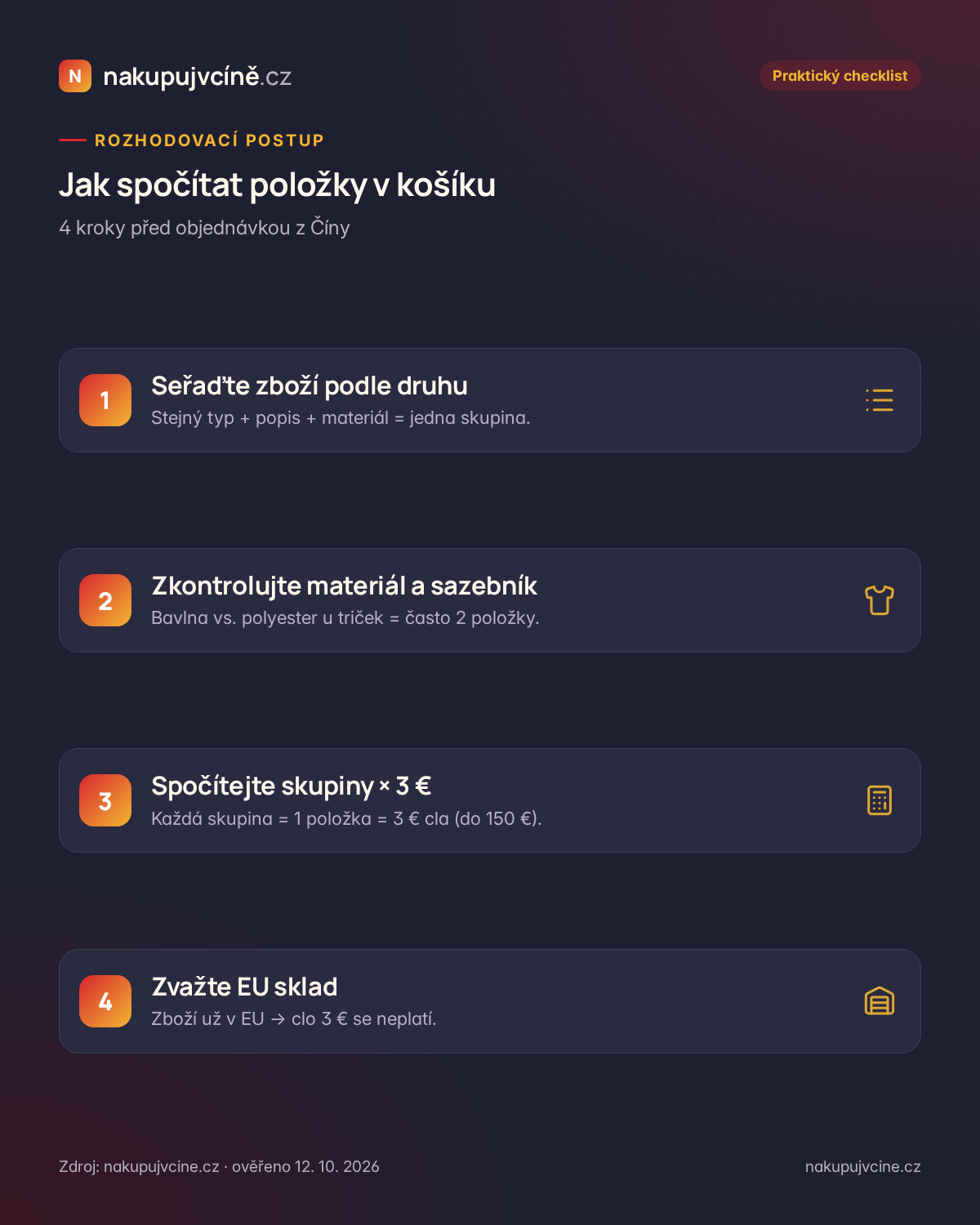 Checklist počítání položek